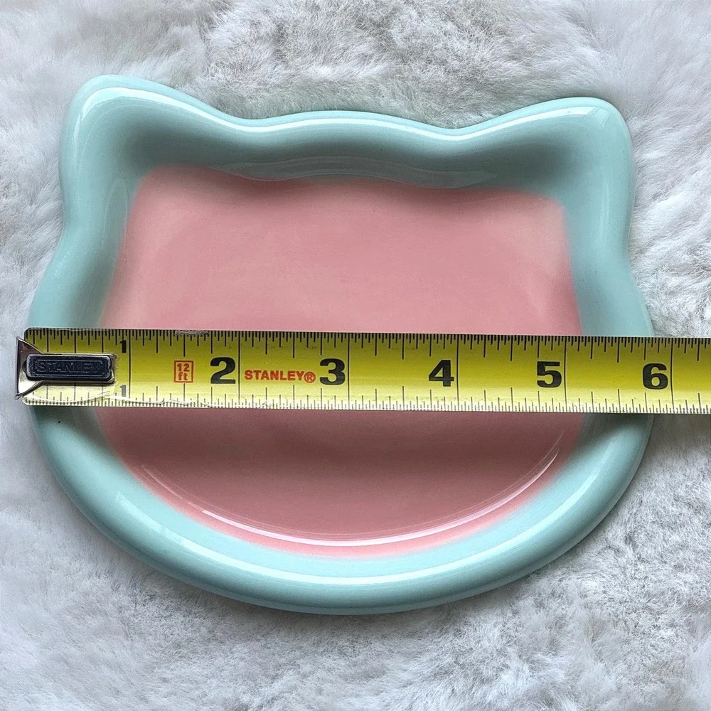 New Small Ceramic Cat Plate Whisker Fatigue Friendly‎ Pastel Pink Blue Pet Dish